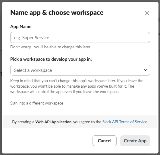 Name App & Choose Workspace